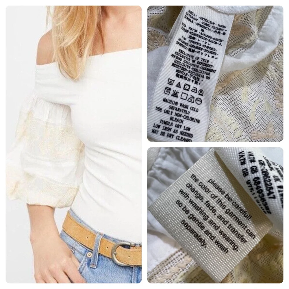 EUC ✵☽Free People☾✵ Embroidered Ivory + Cream Lace Off Shoulder Knit Top | Small